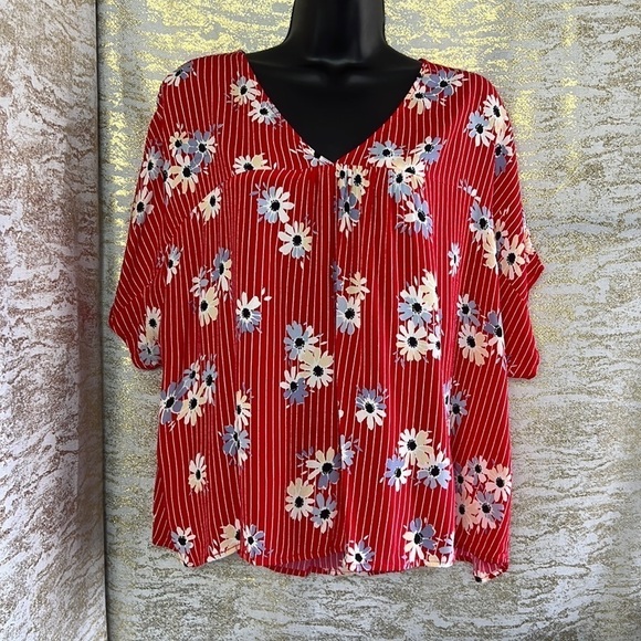 Madewell Womenโs Red Striped Floral Daisy Society Swing Rhyme Blouse Size L - Picture 5 of 17